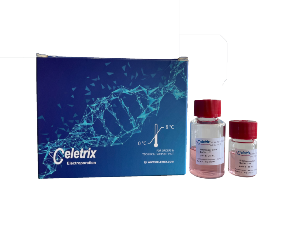 Product packaging of the Celetrix yeast electroporation kit, supplied with both specialized electroporation tubes and dedicated UHV buffer. It is chemically optimized for high-efficiency transfection and excellent cell viability in yeast display library construction.