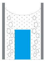 Summary diagram of traditional electroporation cuvette limitations, illustrating the extremely limited optimal transfection area (blue block) after excluding liquid meniscus and electrode bubble interference zones.